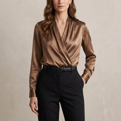 Draped Crossover Blouse for Women – Elegant Business Casual Style