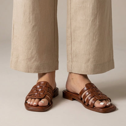 Interlaced Strap Square Toe  Slides for Women – Stylish & Comfortable Slip-On
