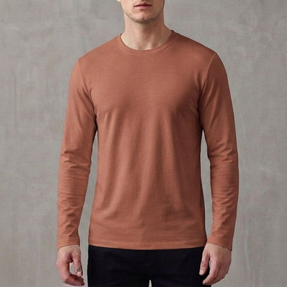 Regular Fit Solid Crewneck Long Sleeve T-Shirt for Men – Classic Casual Comfort