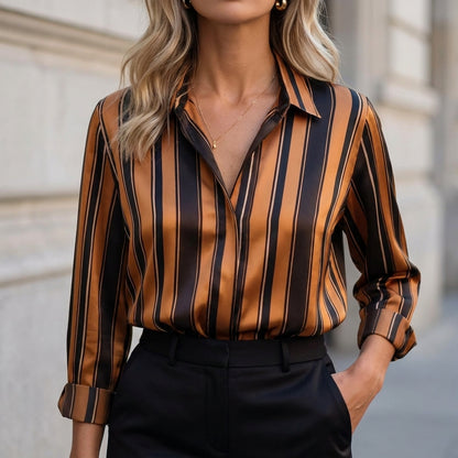Striped Satin Blouse for Women – Sophisticated Office Elegance