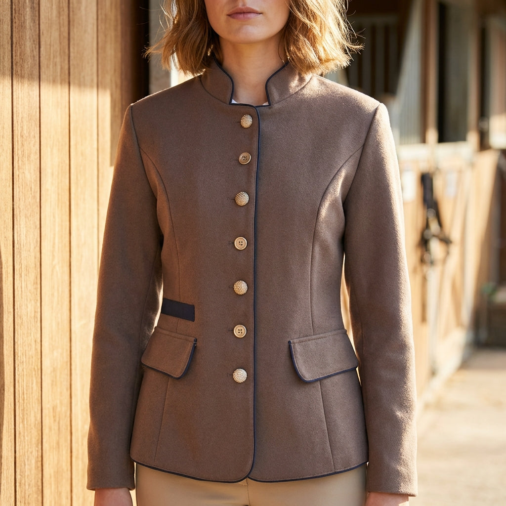 Tailored Stand Collar Jacket for Women – Timeless Sophistication & Refined Style