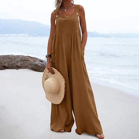 Women's Jumpsuit - Light and Airy - Wide Legs - Adjustable Straps - Relaxed Fit