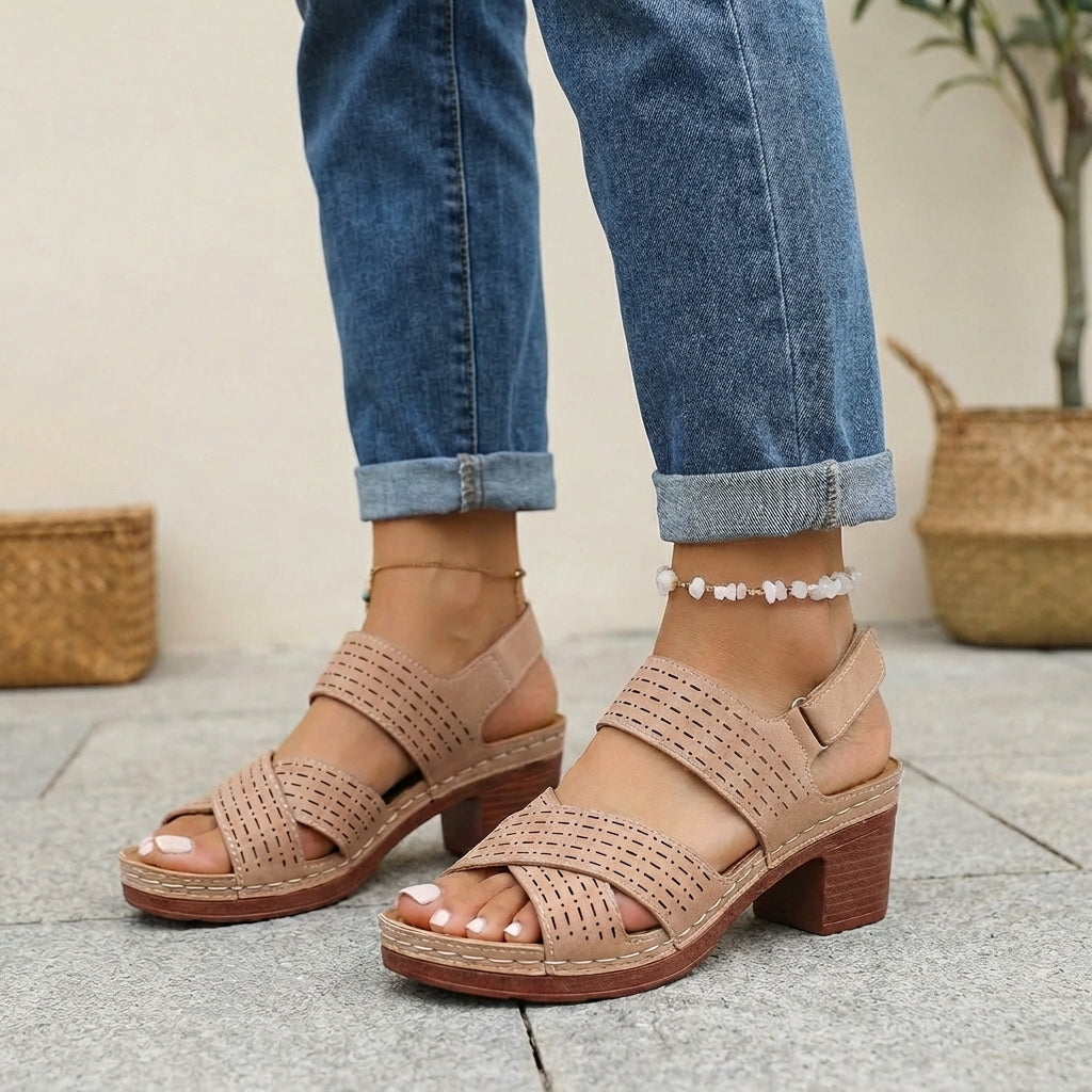 Orthopedic Criss-Cross Block Heel Platform Sandals for Women – Supportive & Stylish Comfort