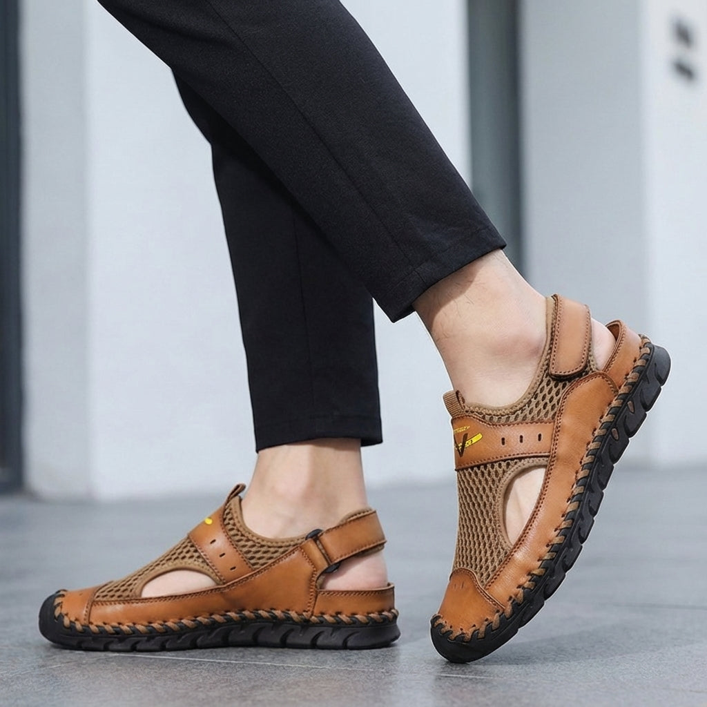 Hand-Stitched Closed Toe Sandals for Men – Breathable & Adjustable Comfort