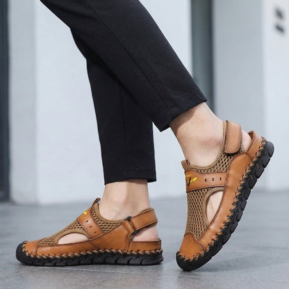 Hand-Stitched Closed Toe Sandals for Men – Breathable & Adjustable Comfort