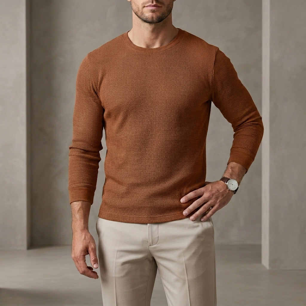 Ribbed Regular Fit Crewneck Knit Shirt for Men – Casual Comfort & Style