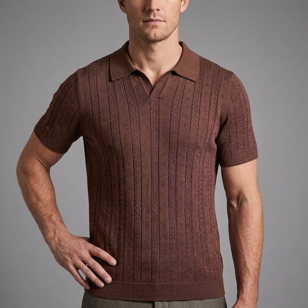 Textured Knit Polo Shirt for Men – Refined Comfort & Modern Style