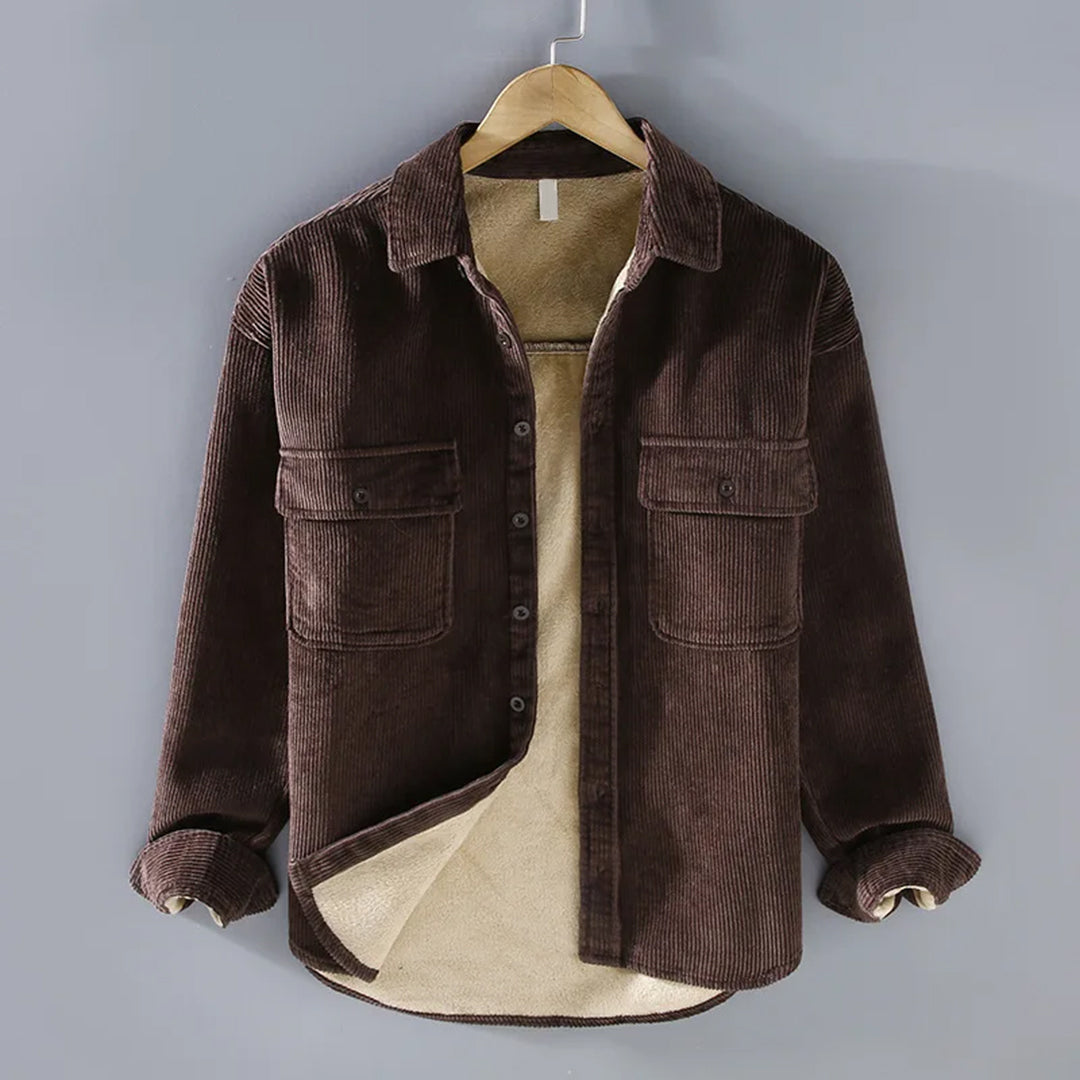 Men's Shirt Jacket - Corduroy - Lined - Button Closure - Casual and Durable Design