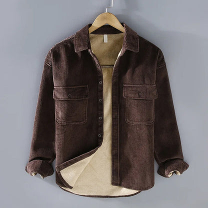 Men's Shirt Jacket - Corduroy - Lined - Button Closure - Casual and Durable Design