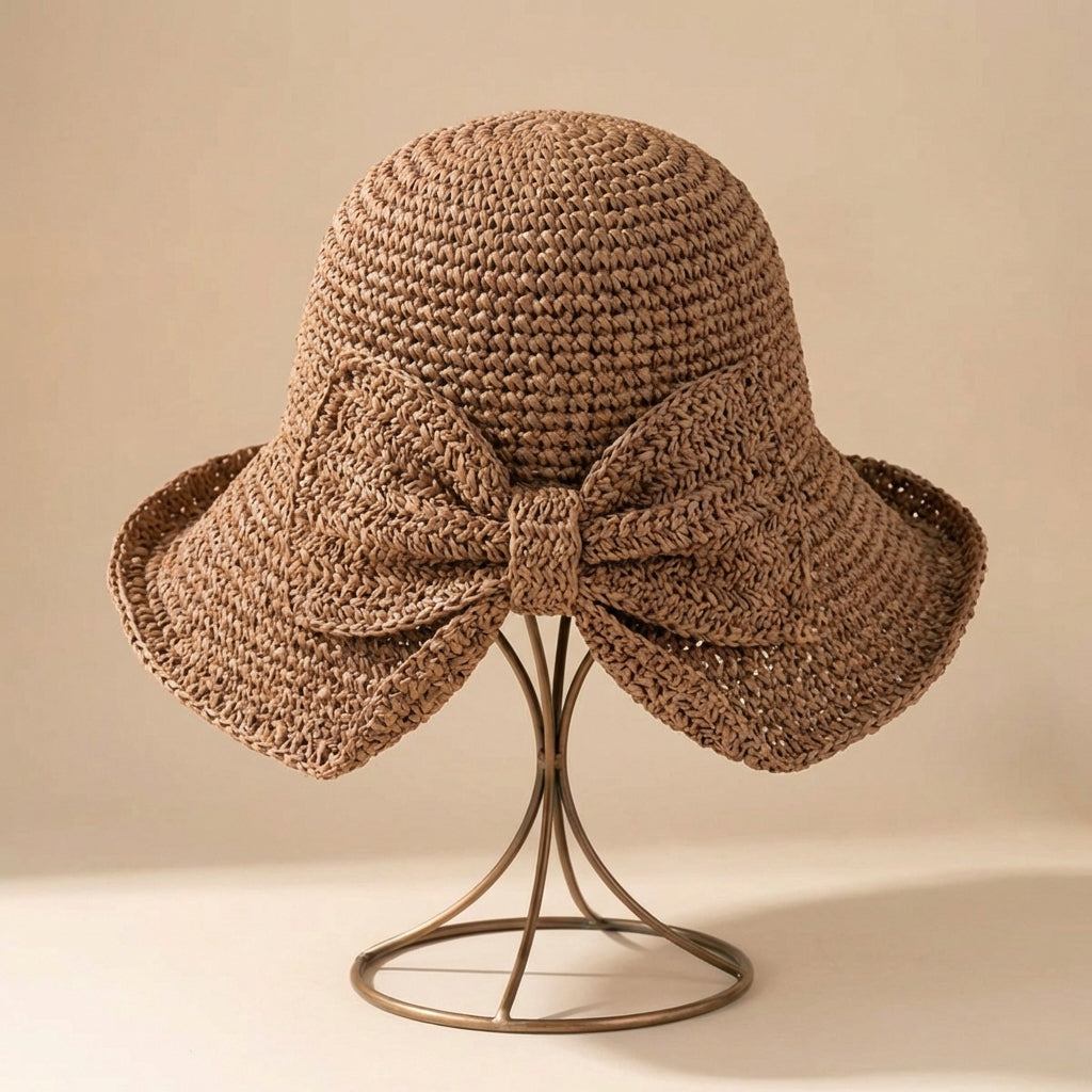 Woven Bow Sun Hat for Women – Elegant Summer Style