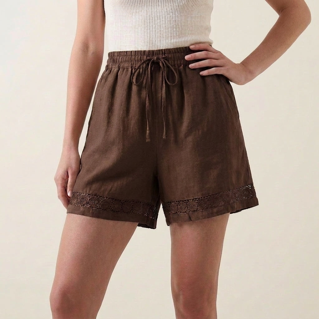 Lace Trim Drawstring Shorts for Women – Relaxed Comfort & Feminine Style