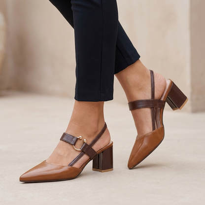 Colorblock Pointed Toe Block Heel Slingback Pumps for Women – Stylish & Comfortable Design