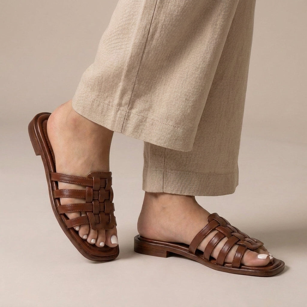 Interlaced Strap Square Toe  Slides for Women – Stylish & Comfortable Slip-On