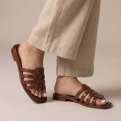 Interlaced Strap Square Toe  Slides for Women – Stylish & Comfortable Slip-On