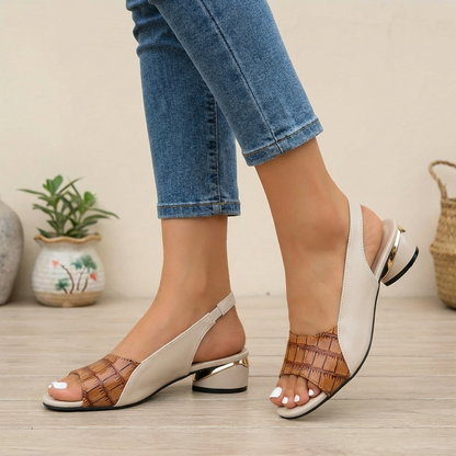Embossed Slingback Block Heel Sandals for Women – Stylish & Comfortable