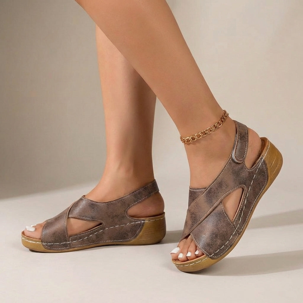 Comfort Fit Cross Strap Wedge Sandals for Women – Orthopedic Support & Adjustable Comfort