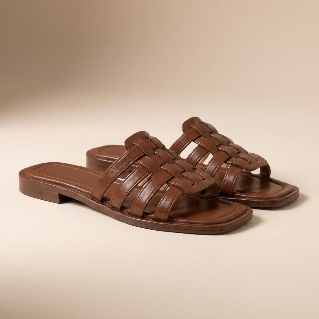 Interlaced Strap Square Toe  Slides for Women – Stylish & Comfortable Slip-On