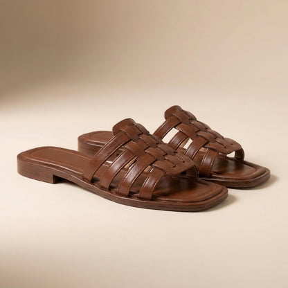 Interlaced Strap Square Toe  Slides for Women – Stylish & Comfortable Slip-On