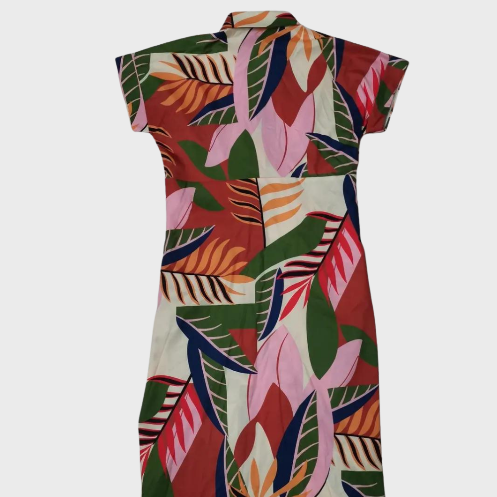 Women's Shirt Dress - Button Closure - Waist Tie - Short Sleeve - Relaxed Fit