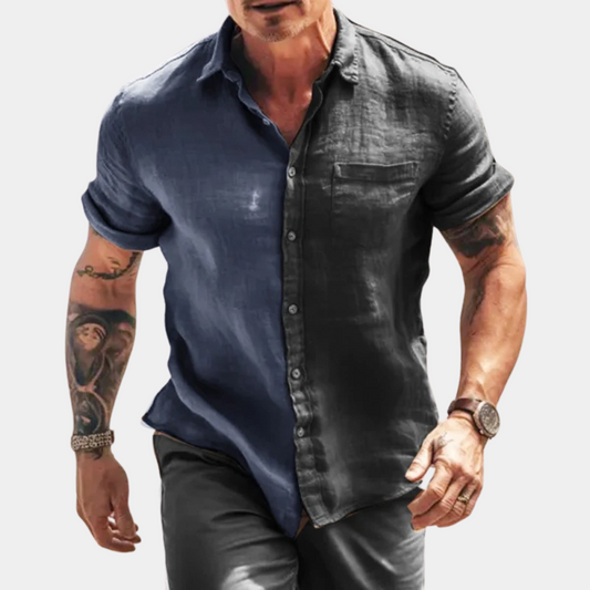Men's Shirt - Linen Fabric - Regular Fit - Button Closure - Short-Sleeved Casual Look