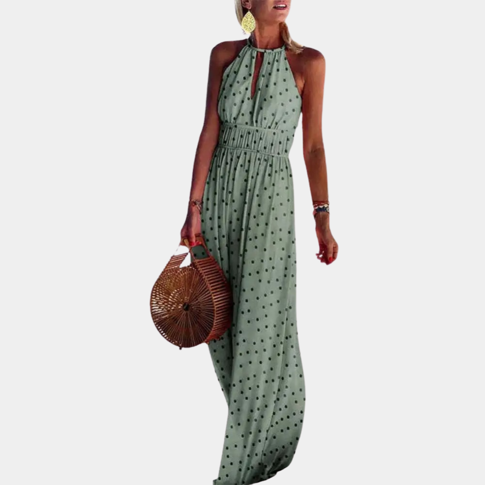 Women's Maxi Dress - Sleeveless Halterneck - Fitted Waist - Elegant and Lightweight Design