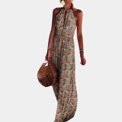 Women's Maxi Dress - Sleeveless Halterneck - Fitted Waist - Elegant and Lightweight Design