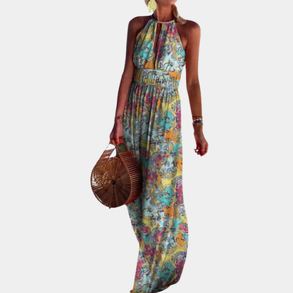Women's Maxi Dress - Sleeveless Halterneck - Fitted Waist - Elegant and Lightweight Design