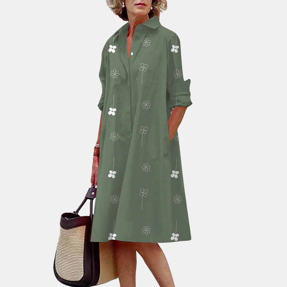 Women's Shirt Dress - Floral - Light and Breathable - 3/4 Sleeves - Relaxed Fit