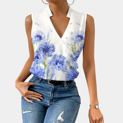 Women's Blouse - Sleeveless V-neck - Light and Breathable - Floral Design