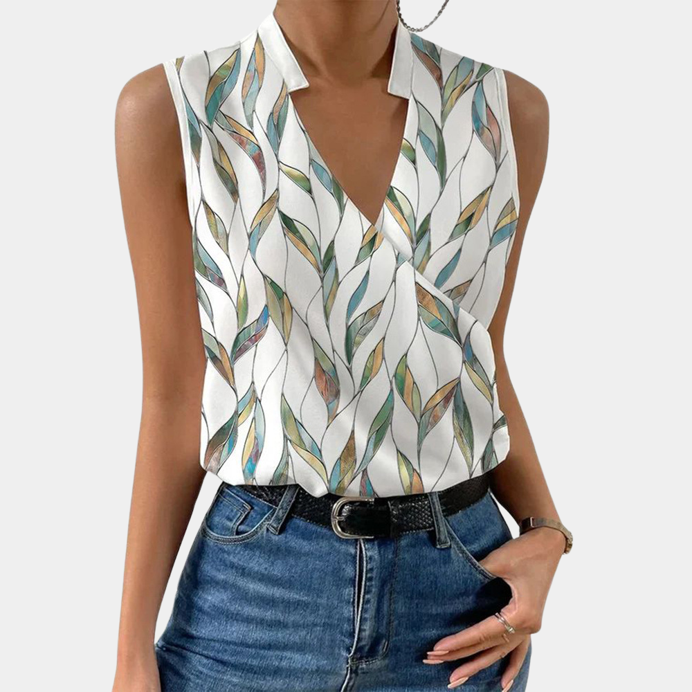 Women's Blouse - Sleeveless V-neck - Light and Breathable - Floral Design