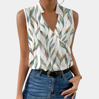 Women's Blouse - Sleeveless V-neck - Light and Breathable - Floral Design