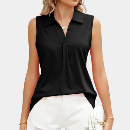 Women's Blouse - Sleeveless with Collar - Light and Breathable - Loose Fit