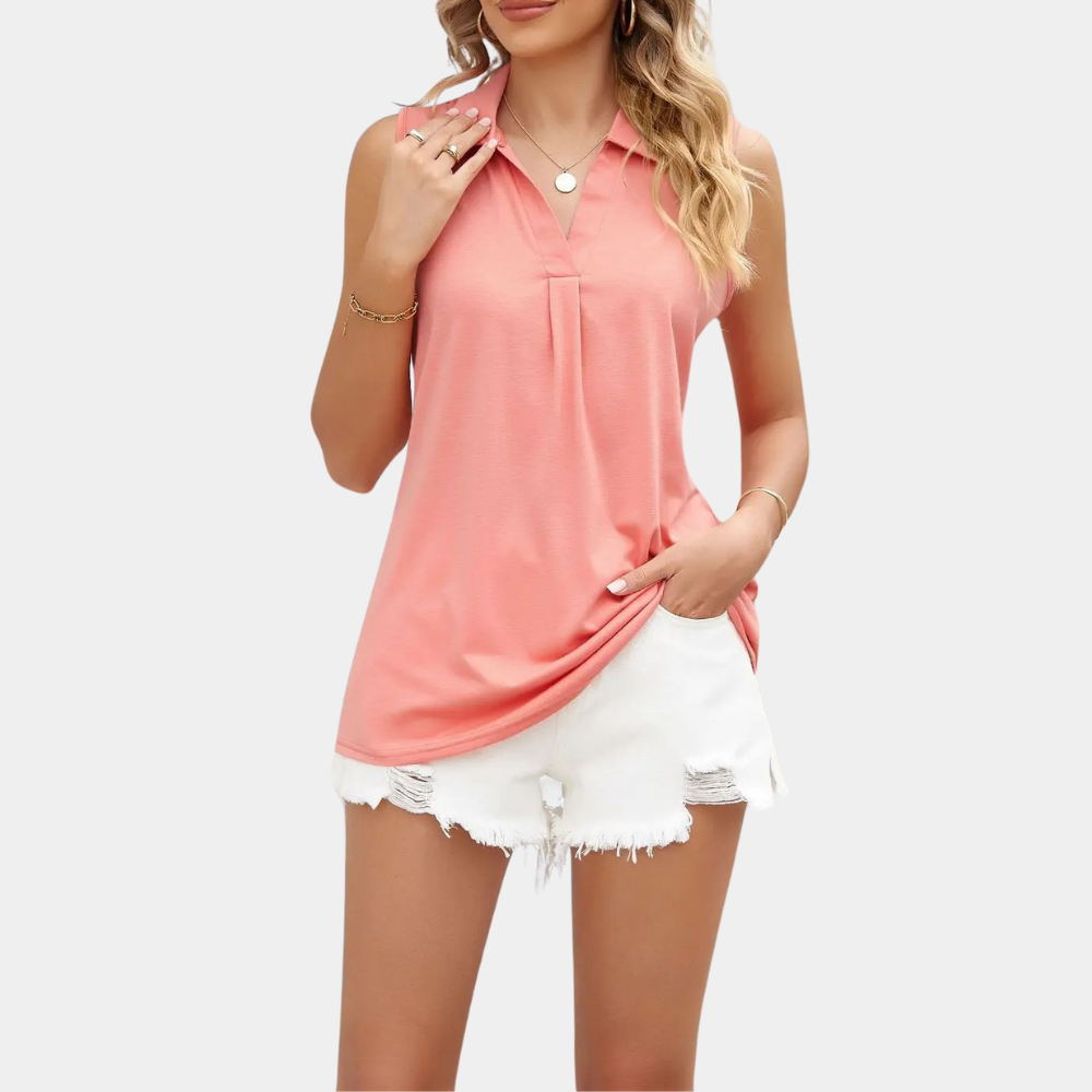Women's Blouse - Sleeveless with Collar - Light and Breathable - Loose Fit
