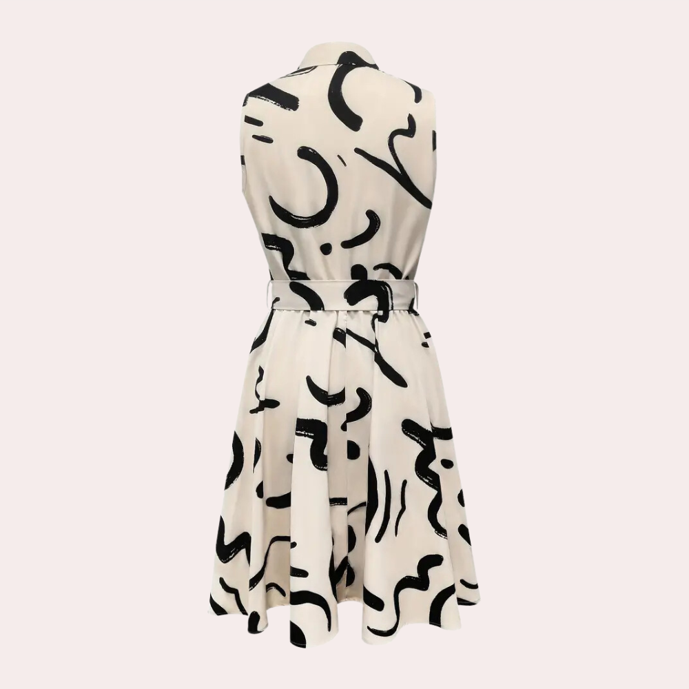 Women's Shirt Dress - Sleeveless A-line - Button Closure - Waist Belt - Elegant Look