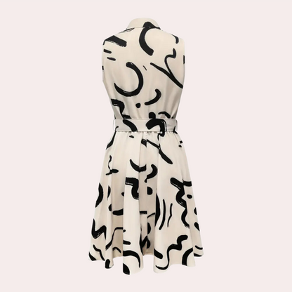 Women's Shirt Dress - Sleeveless A-line - Button Closure - Waist Belt - Elegant Look