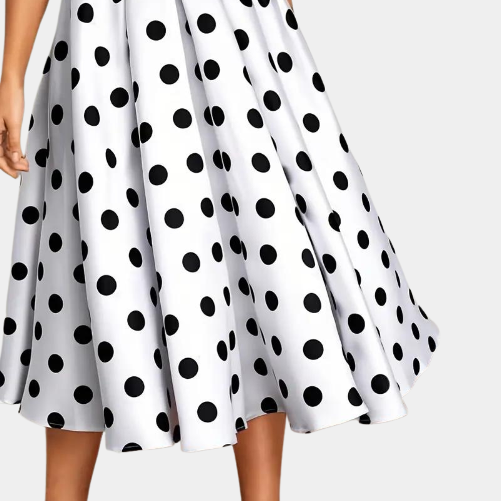 Women's Dress - Sleeveless A-line - Midi Length - Polka Dot Pattern - Elegant and Timeless