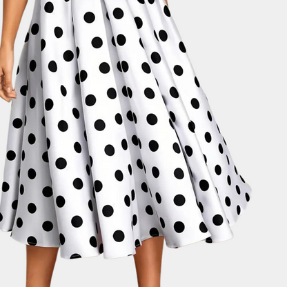 Women's Dress - Sleeveless A-line - Midi Length - Polka Dot Pattern - Elegant and Timeless