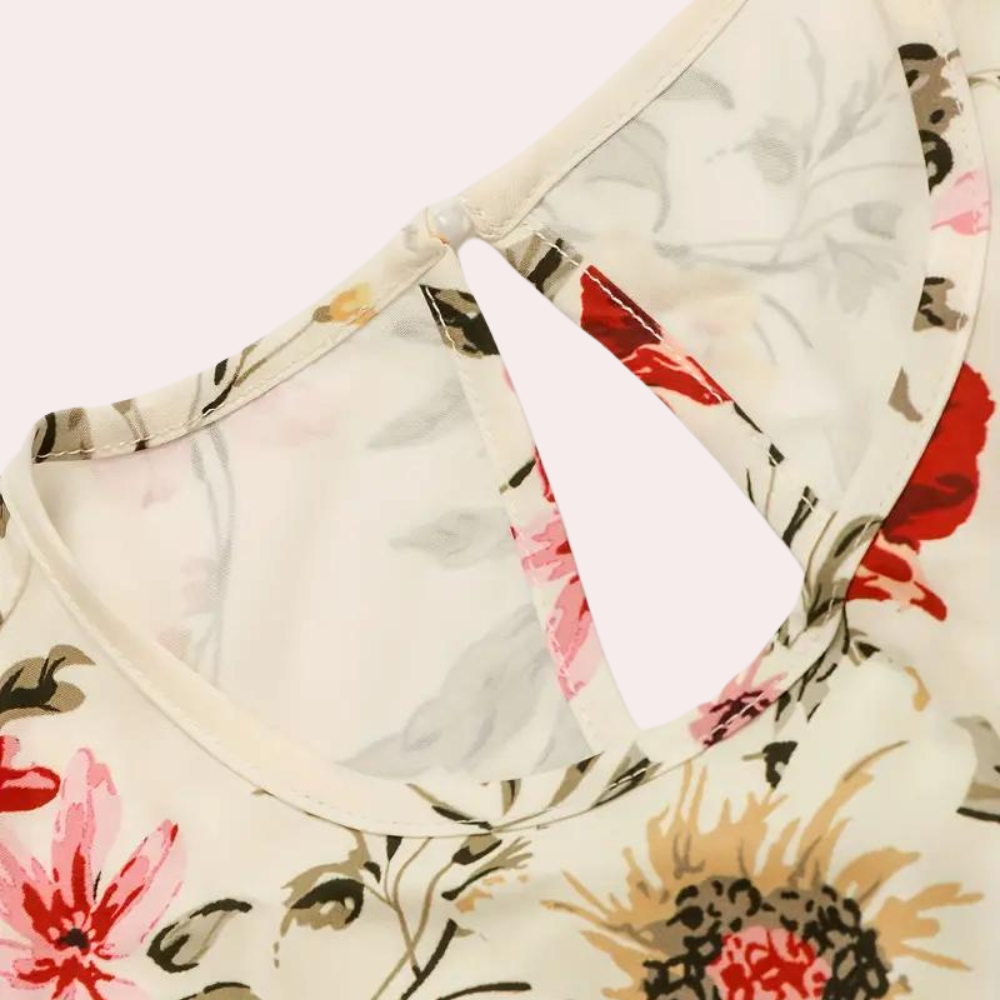 Women's Maxi Dress - Floral Print - A-line - Puff Sleeves - Round Neck - Elegant and Airy