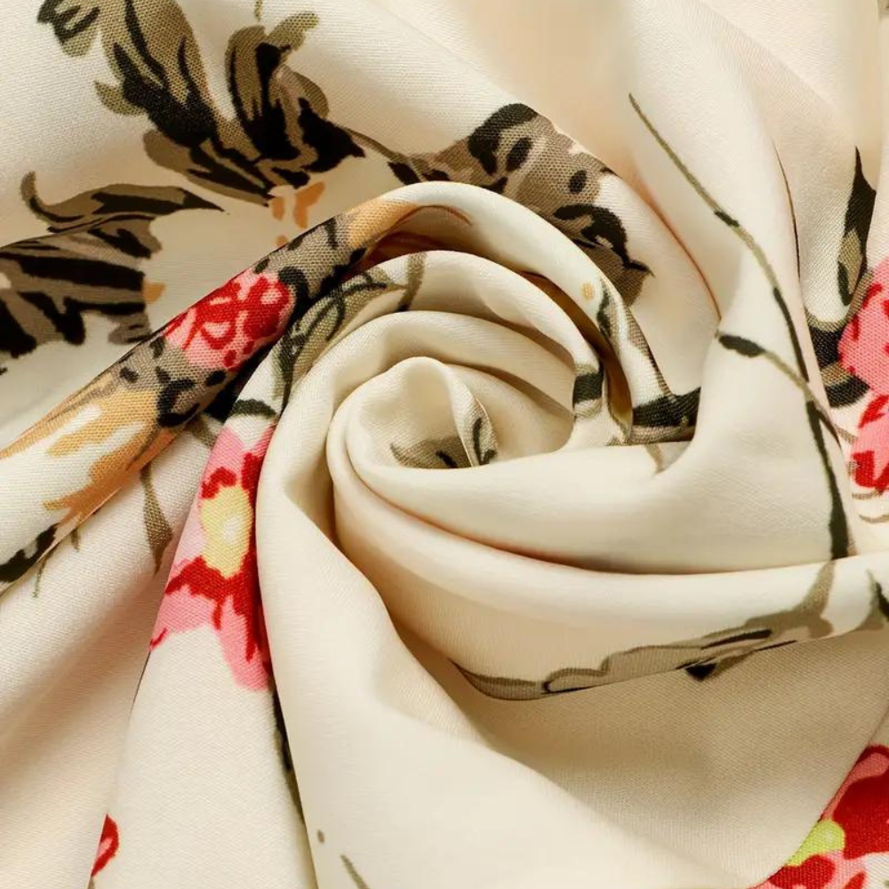 Women's Maxi Dress - Floral Print - A-line - Puff Sleeves - Round Neck - Elegant and Airy