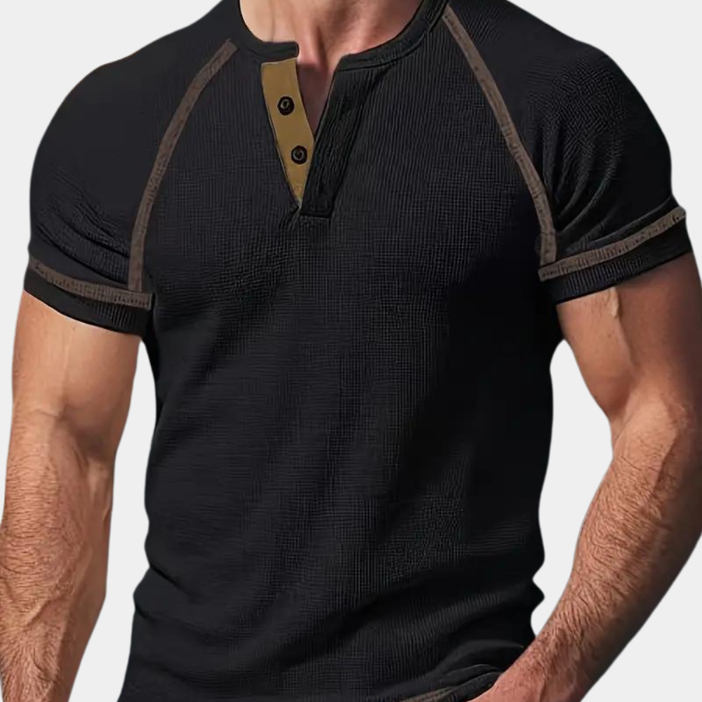 Men's Henley T-shirt - Button Closure - Short Sleeved - Breathable and Comfortable