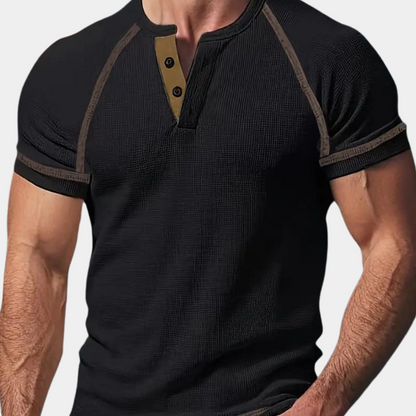 Men's Henley T-shirt - Button Closure - Short Sleeved - Breathable and Comfortable