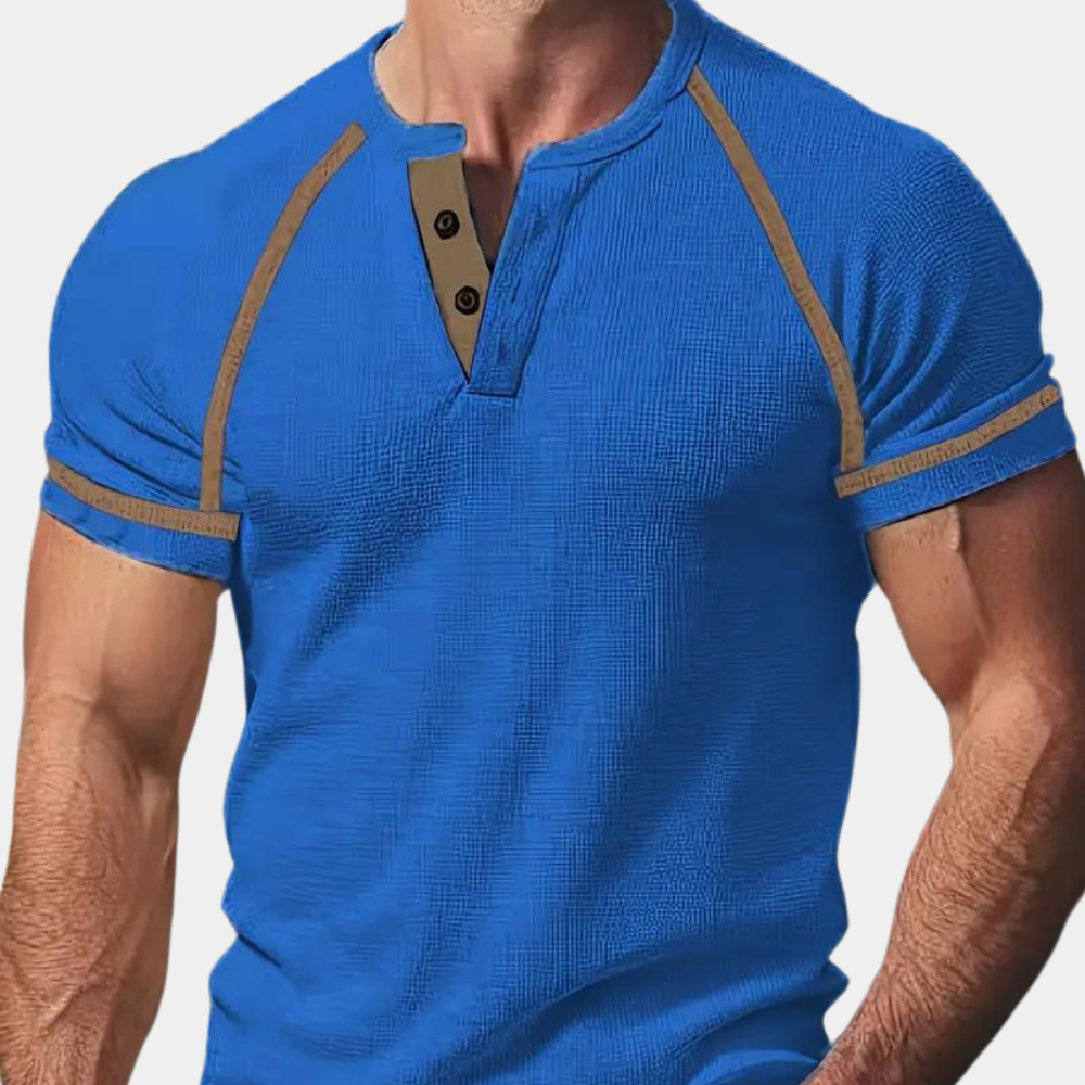 Men's Henley T-shirt - Button Closure - Short Sleeved - Breathable and Comfortable