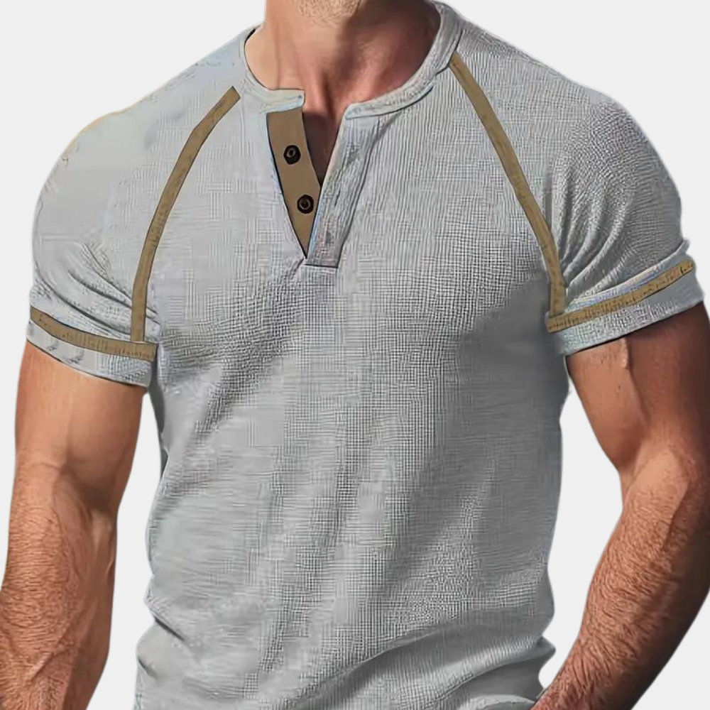 Men's Henley T-shirt - Button Closure - Short Sleeved - Breathable and Comfortable