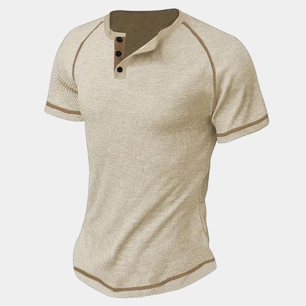 Men's Henley T-shirt - Button Closure - Short Sleeved - Breathable and Comfortable