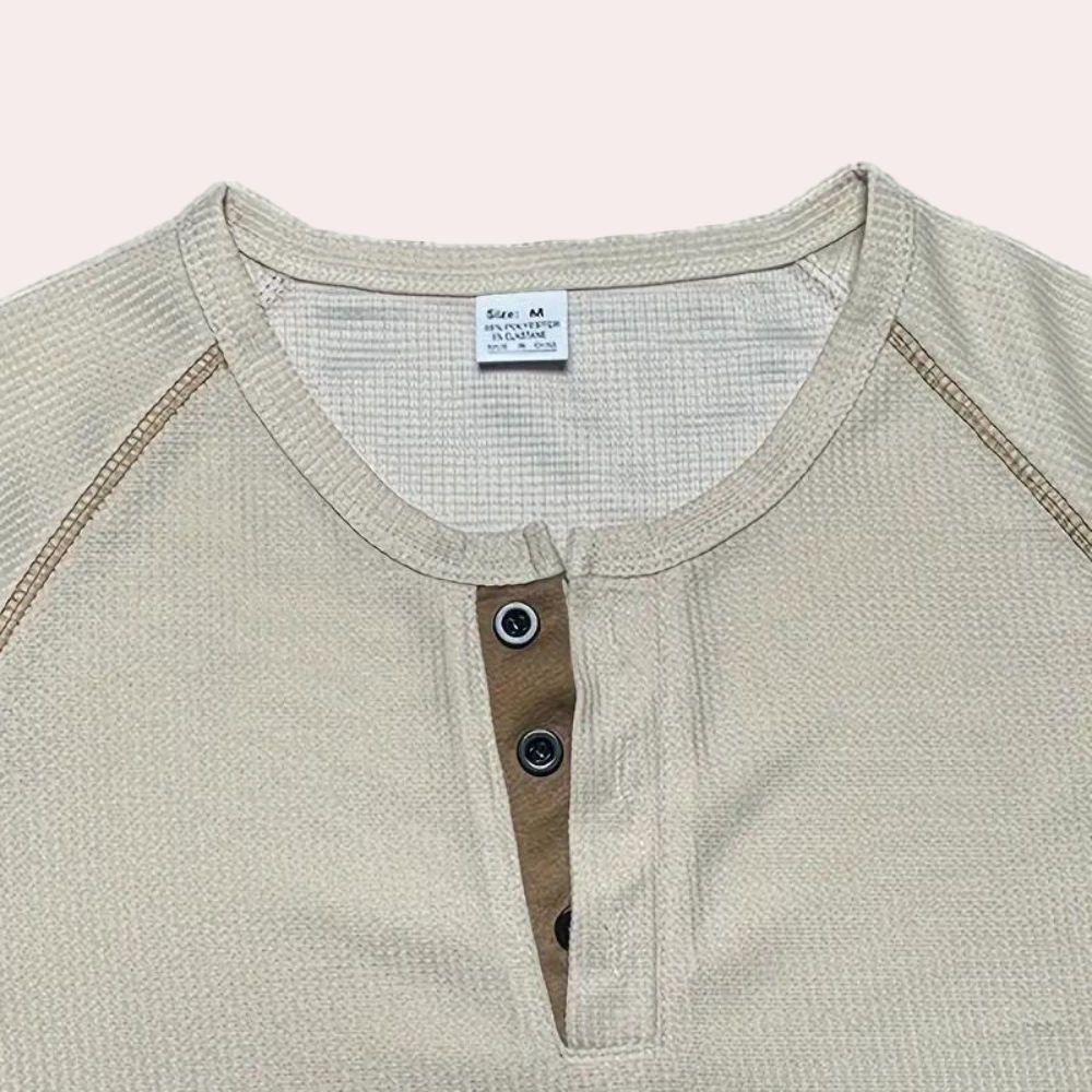 Men's Henley T-shirt - Button Closure - Short Sleeved - Breathable and Comfortable