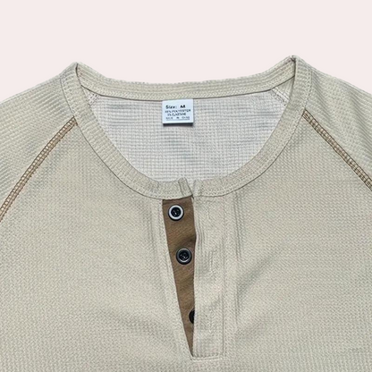 Men's Henley T-shirt - Button Closure - Short Sleeved - Breathable and Comfortable