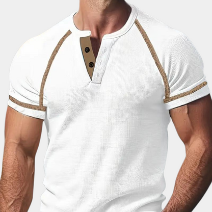Men's Henley T-shirt - Button Closure - Short Sleeved - Breathable and Comfortable