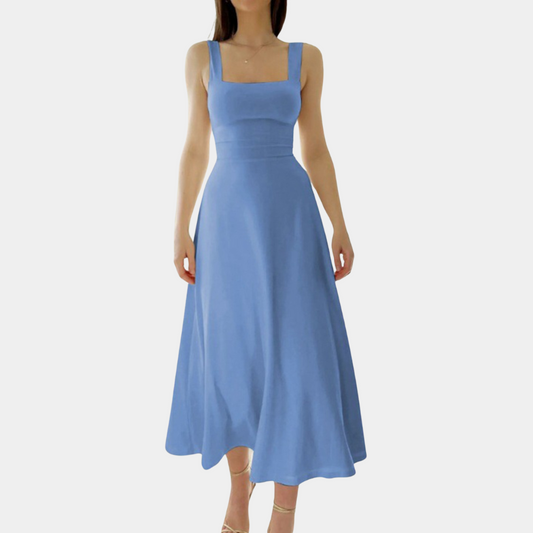 Women's Midi Dress - Square Neckline - A-line - Elegant and Comfortable
