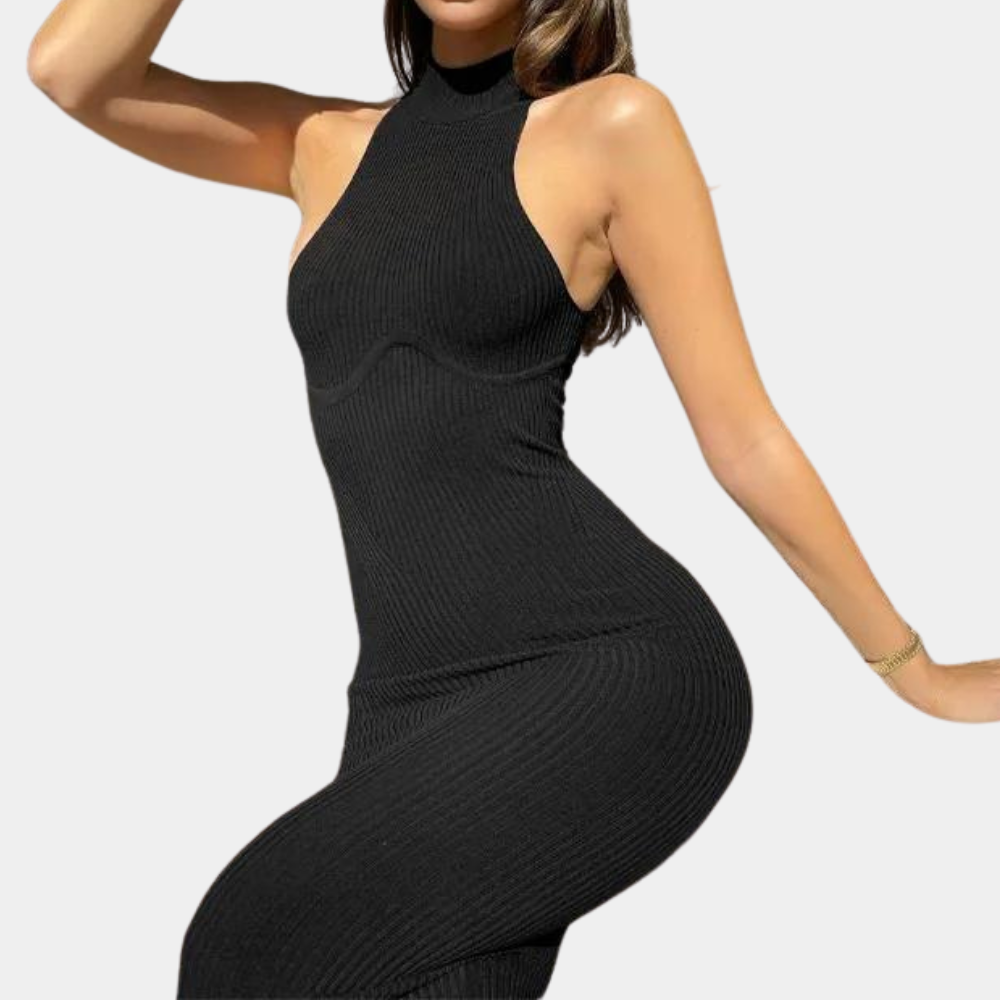 Women's Maxi Dress - Sleeveless Rib Knit - Tailored with High Neck - Elegant & Comfortable