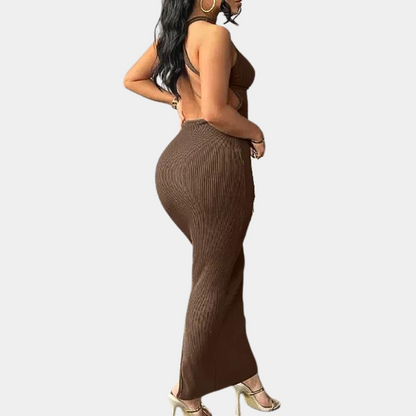 Women's Maxi Dress - Sleeveless Rib Knit - Tailored with High Neck - Elegant & Comfortable